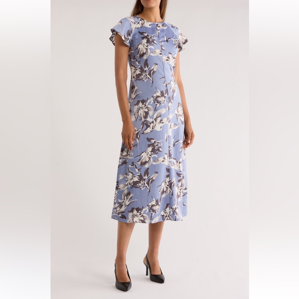 Flutter Sleeve Blue Keyhole Dress NWT